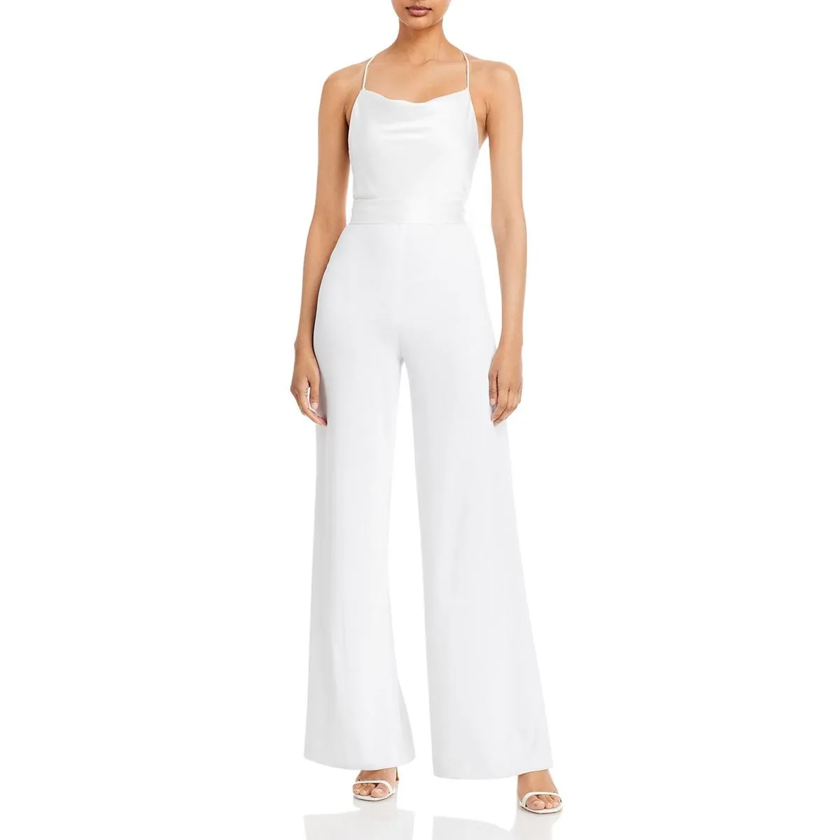 Alice and Olivia Womens Primrose Satin Cowl Neck Jumpsuit