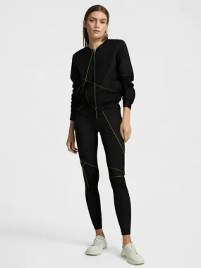 Classy Golden Lines Printed Bomber Jacket With Leggings Black Co Ord Set