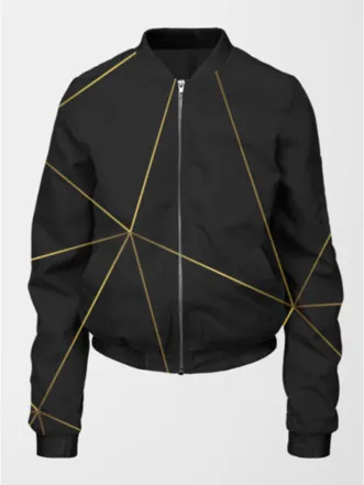 Classy Golden Lines Printed Bomber Jacket With Leggings Black Co Ord Set