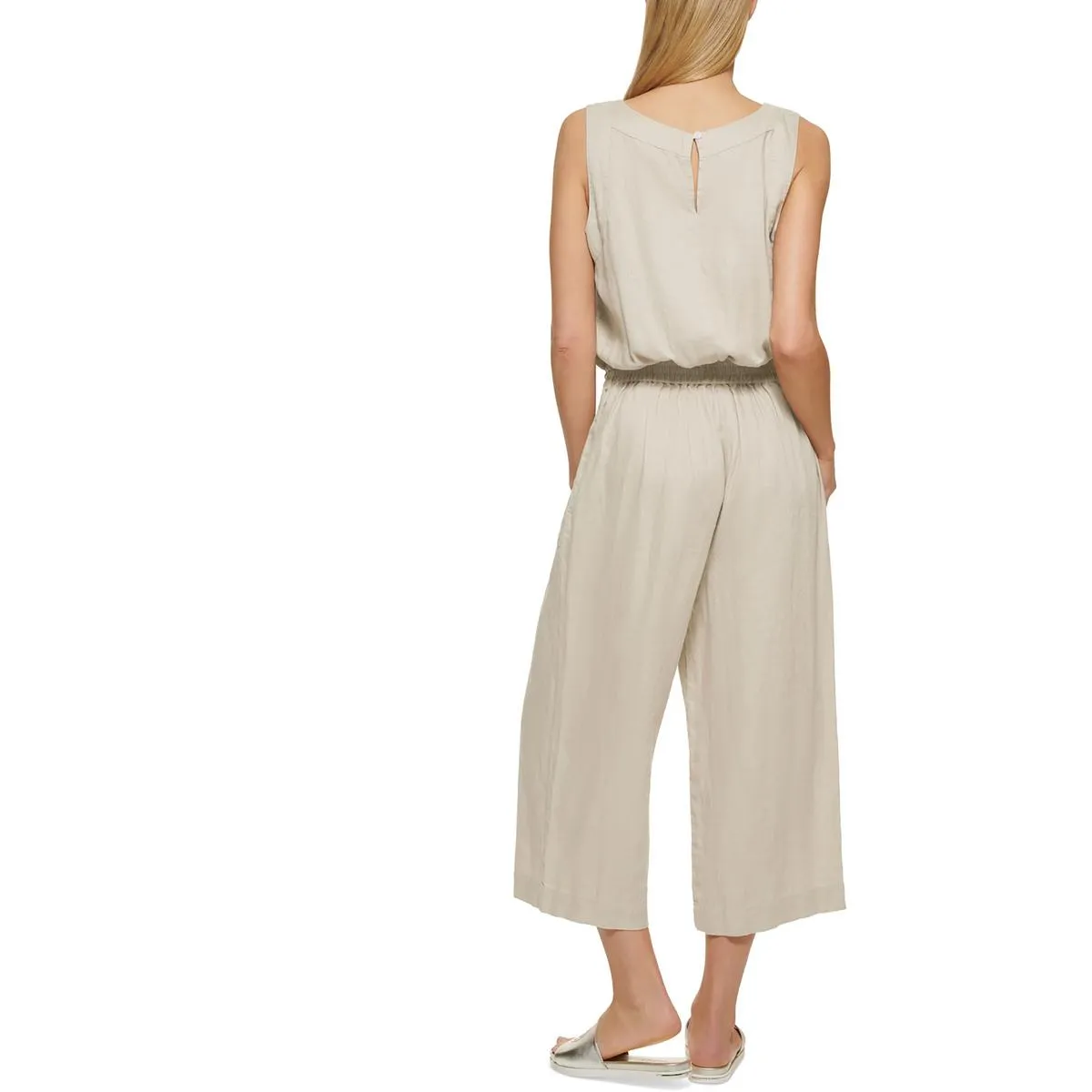 DKNY Womens Linen Sleeveless Jumpsuit