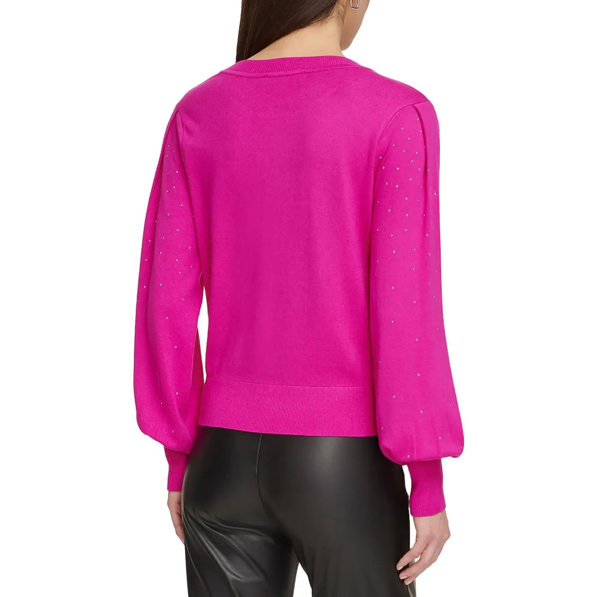 DKNY Womens Long Sleeve Ribbed Crewneck Sweater