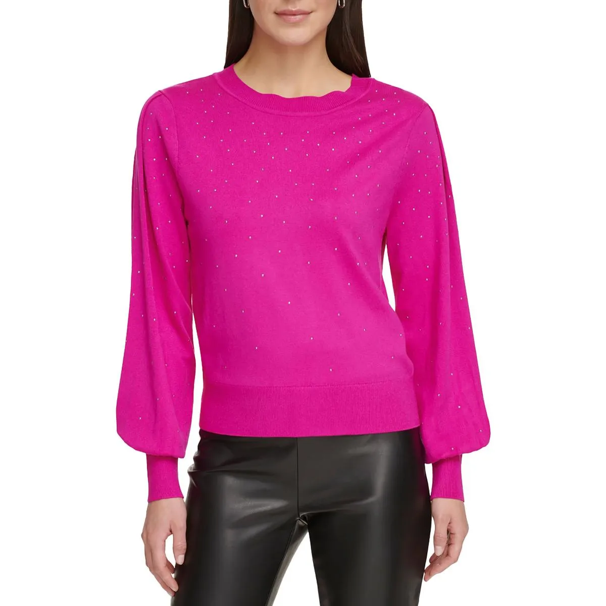 DKNY Womens Long Sleeve Ribbed Crewneck Sweater