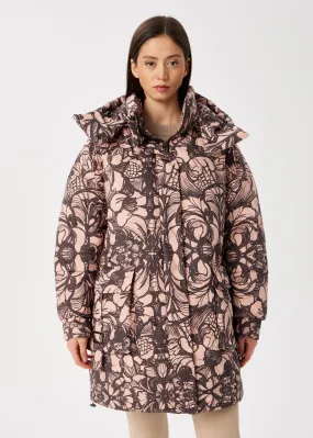 Lace Printed Puffer Jacket for Women – Artistic & Cozy Design