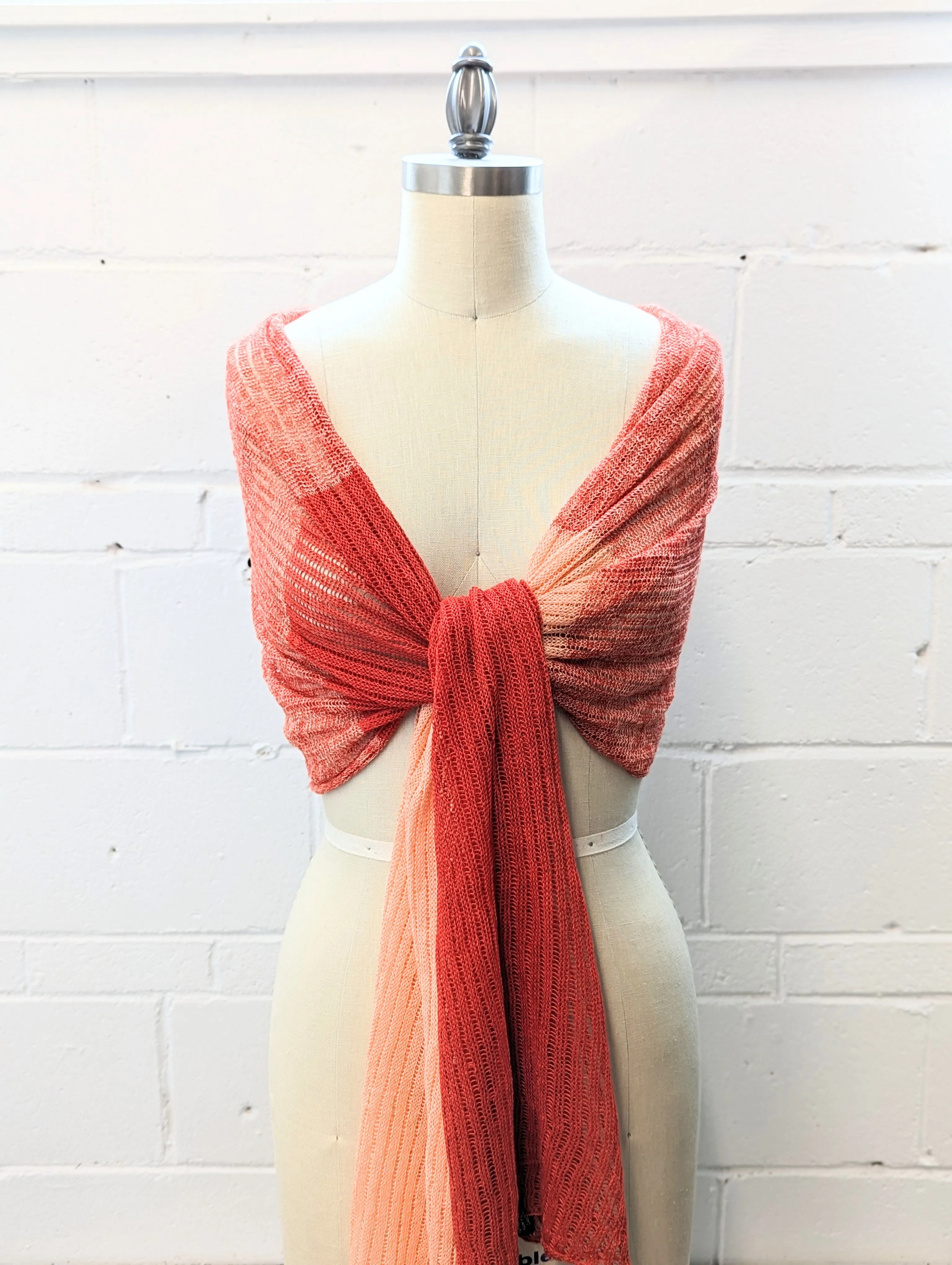 Linen Scarf & Wrap "Bright Red/Peach"