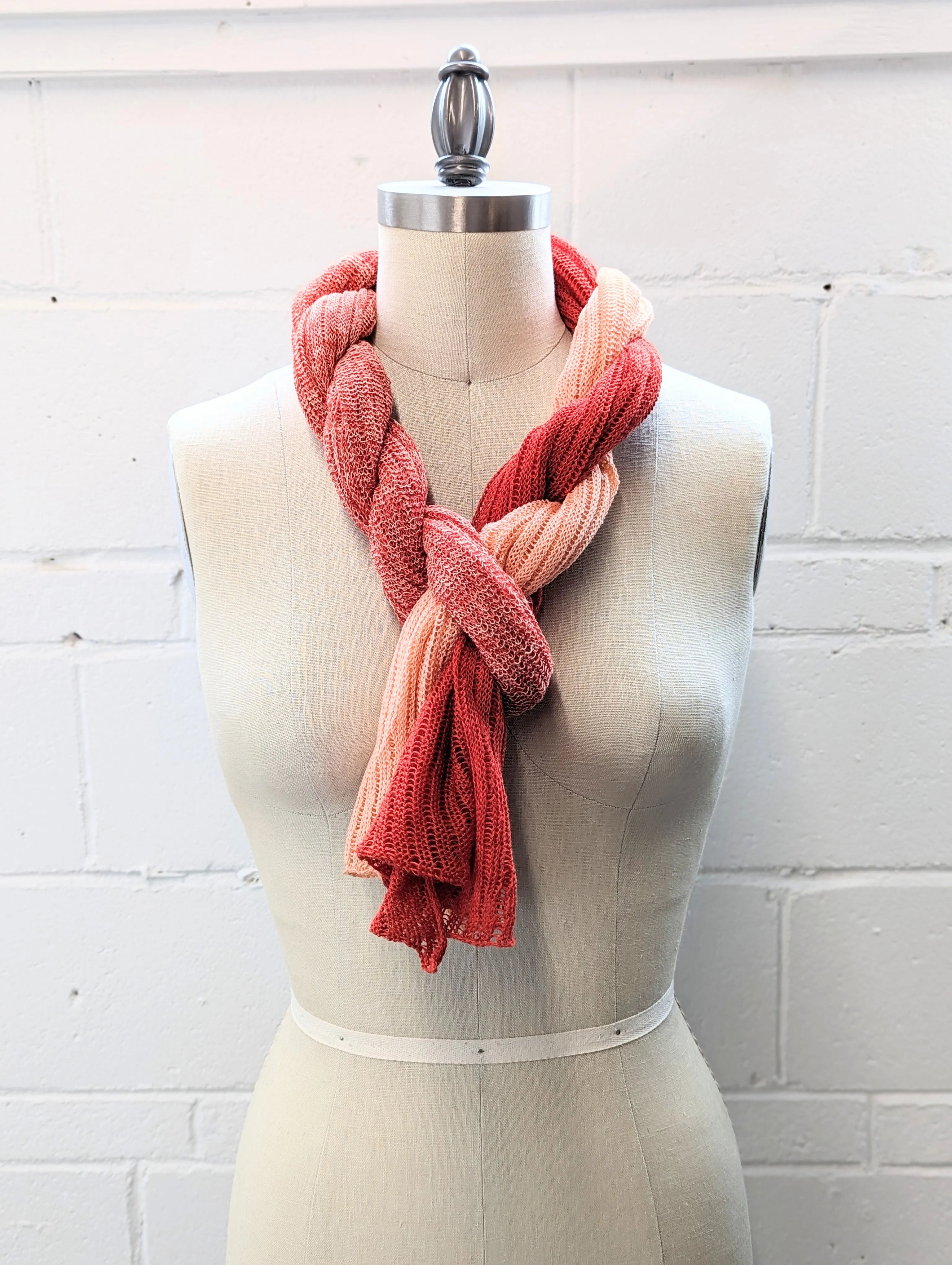 Linen Scarf & Wrap "Bright Red/Peach"