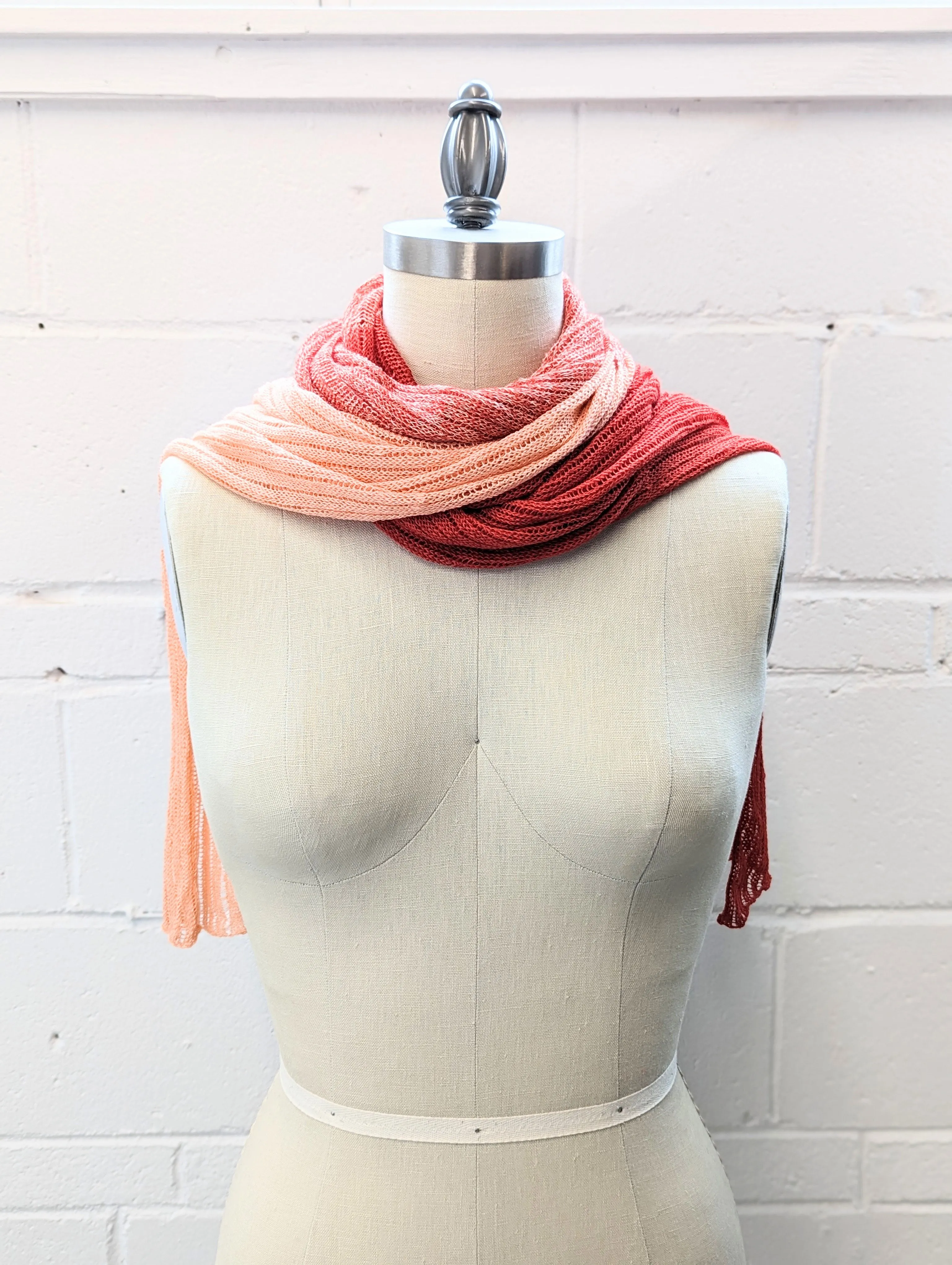 Linen Scarf & Wrap "Bright Red/Peach"