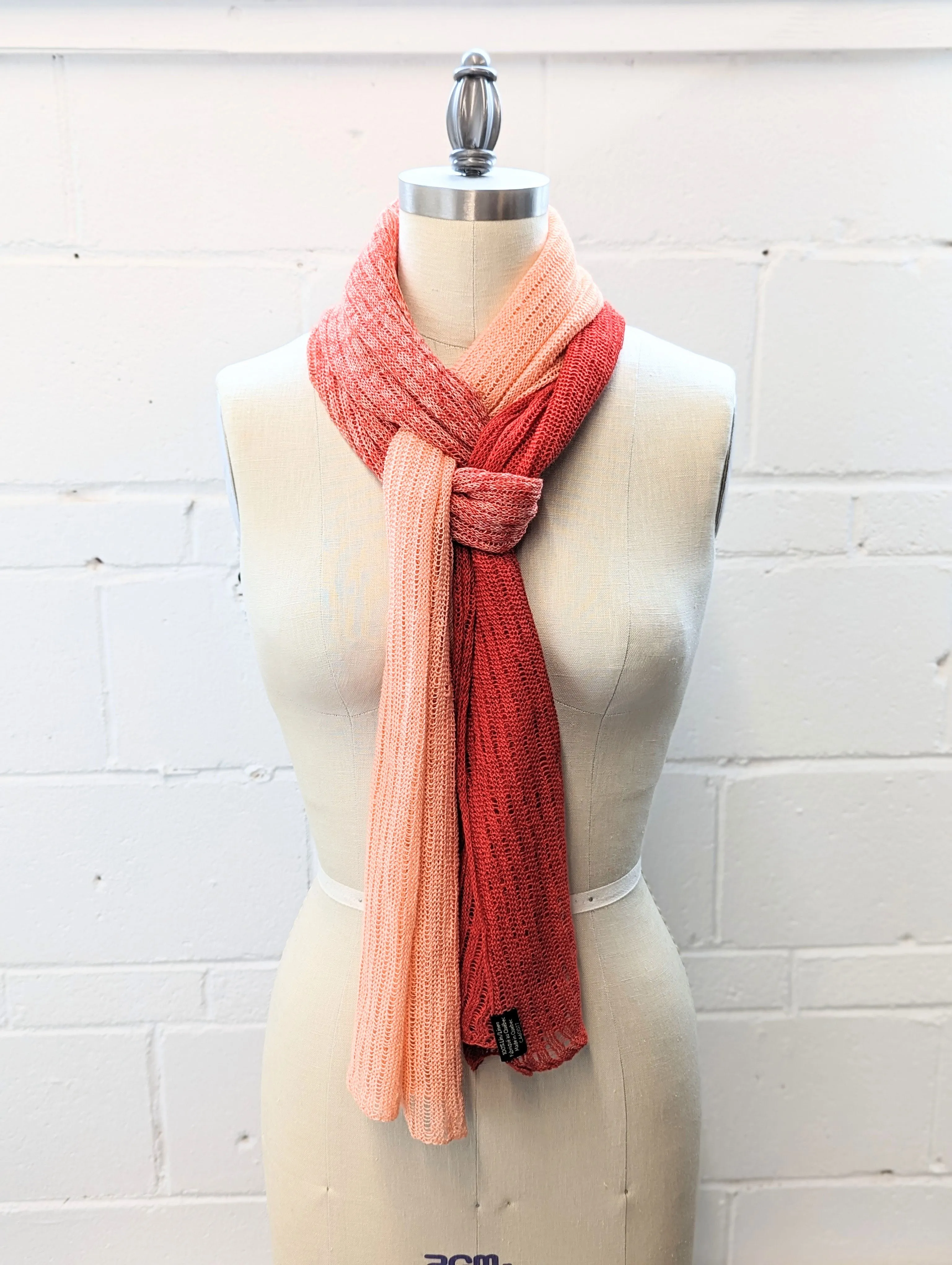 Linen Scarf & Wrap "Bright Red/Peach"