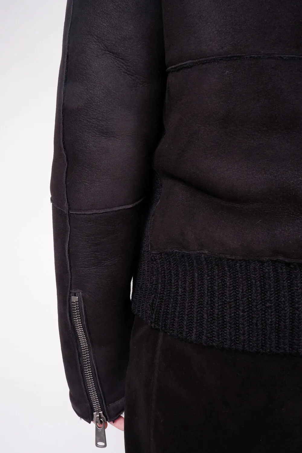 Sheepskin Suede W/ Virgin Wool Inserts Jacket Black