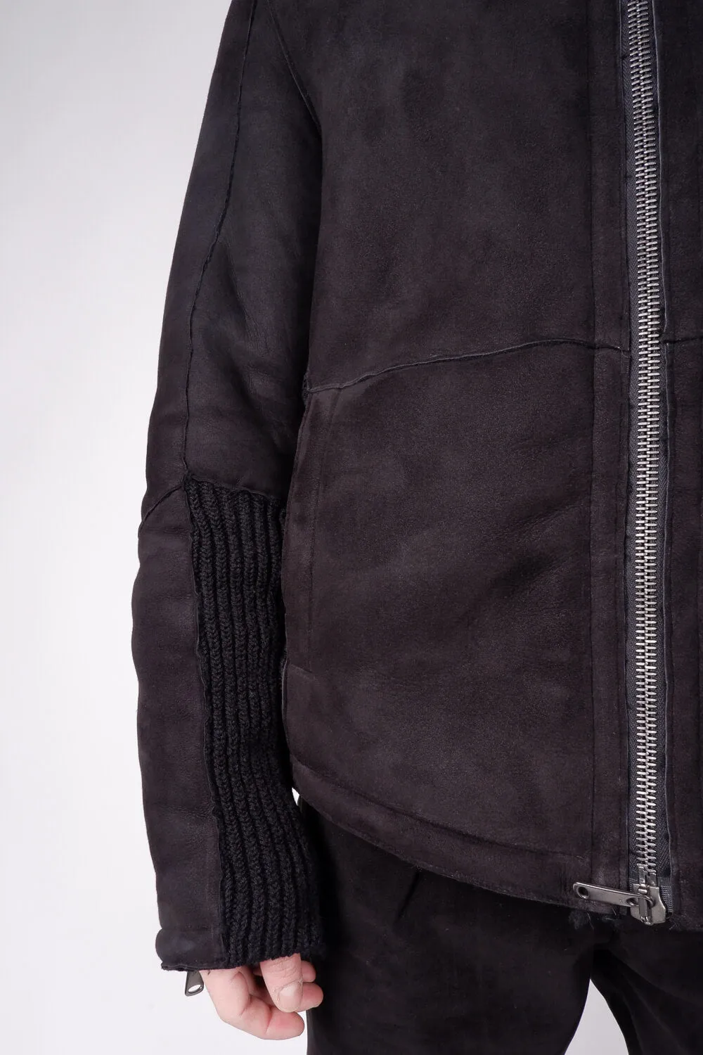 Sheepskin Suede W/ Virgin Wool Inserts Jacket Black