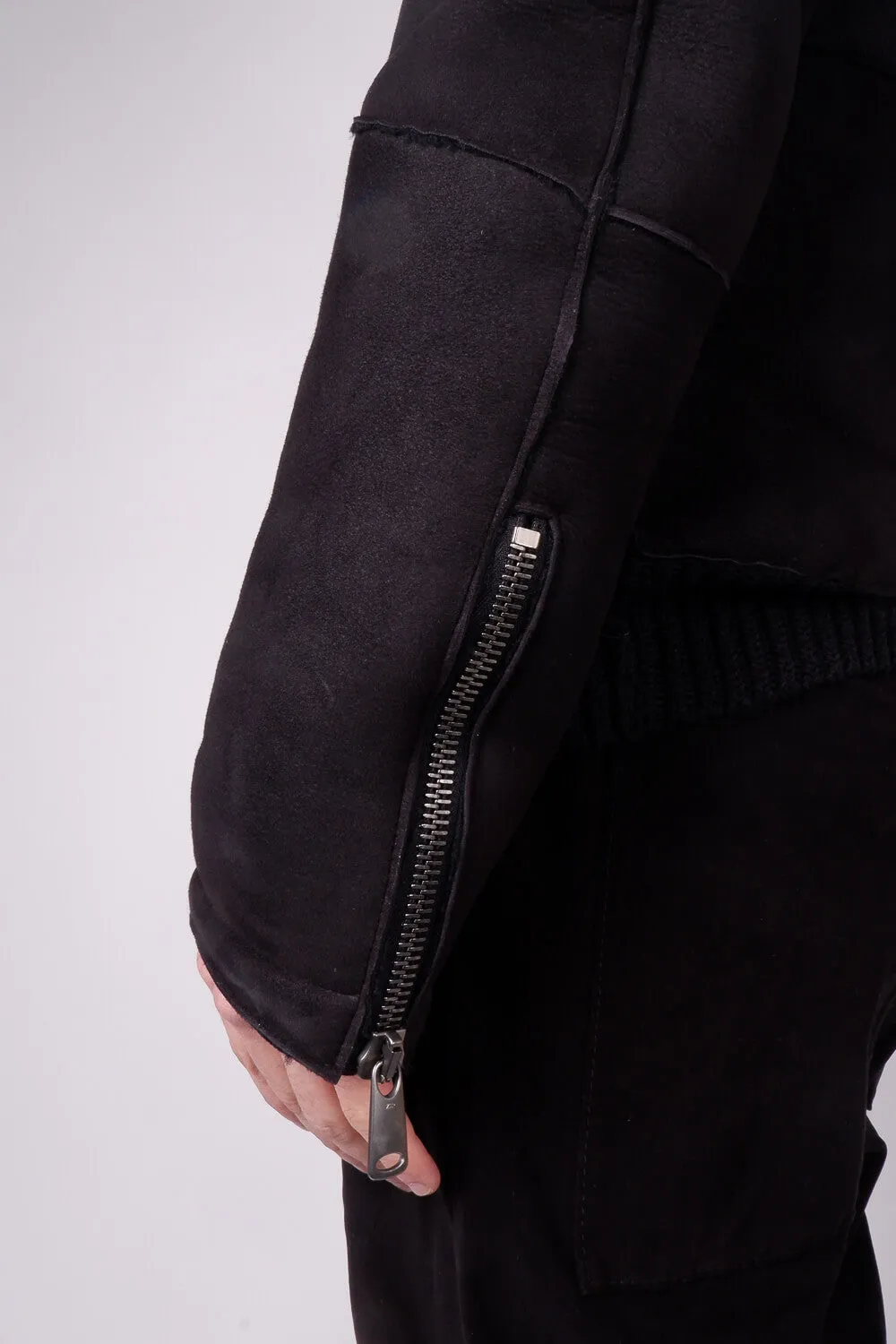 Sheepskin Suede W/ Virgin Wool Inserts Jacket Black