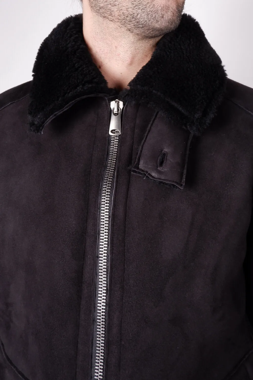 Sheepskin Suede W/ Virgin Wool Inserts Jacket Black