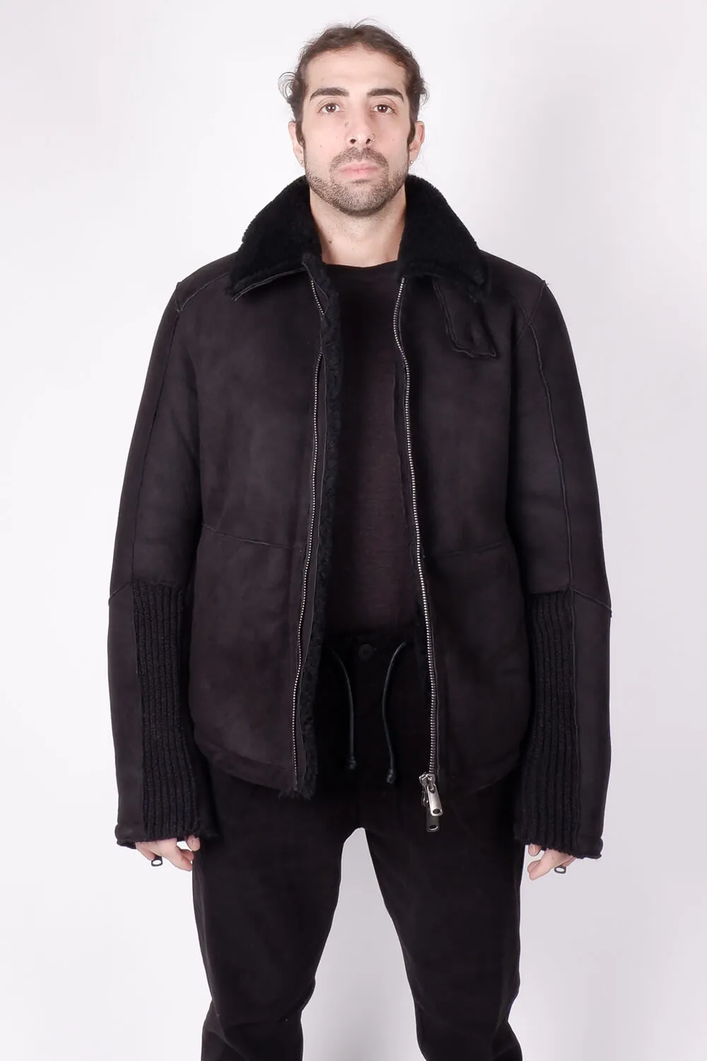 Sheepskin Suede W/ Virgin Wool Inserts Jacket Black