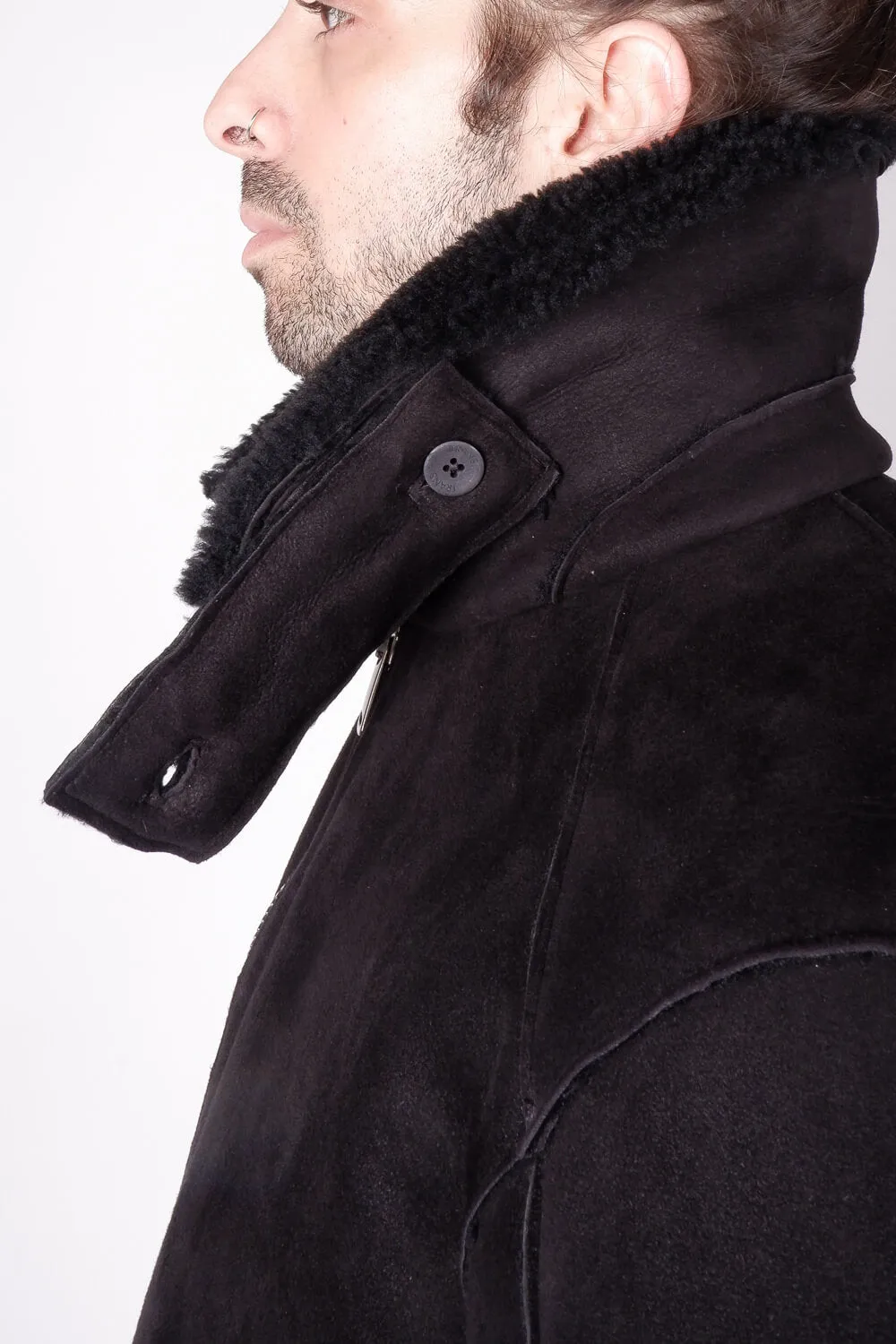 Sheepskin Suede W/ Virgin Wool Inserts Jacket Black