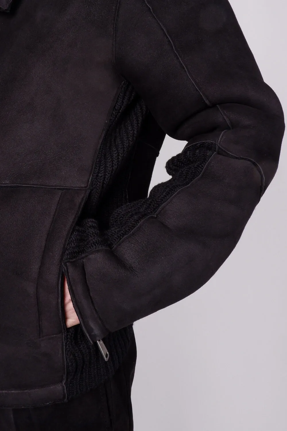 Sheepskin Suede W/ Virgin Wool Inserts Jacket Black
