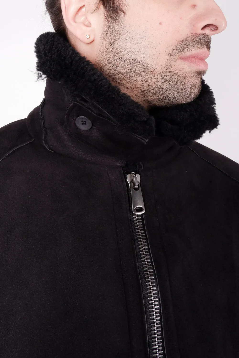 Sheepskin Suede W/ Virgin Wool Inserts Jacket Black