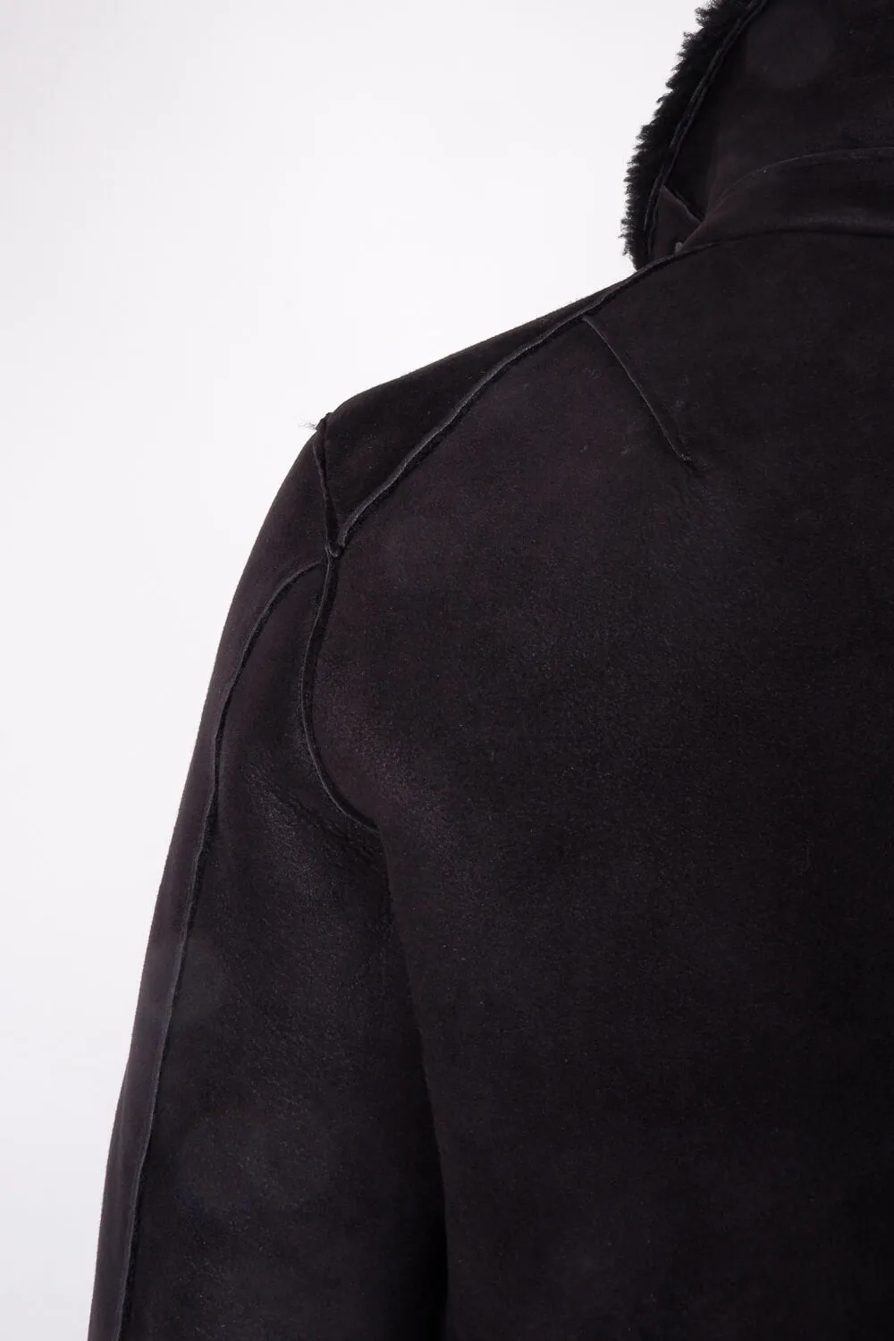 Sheepskin Suede W/ Virgin Wool Inserts Jacket Black