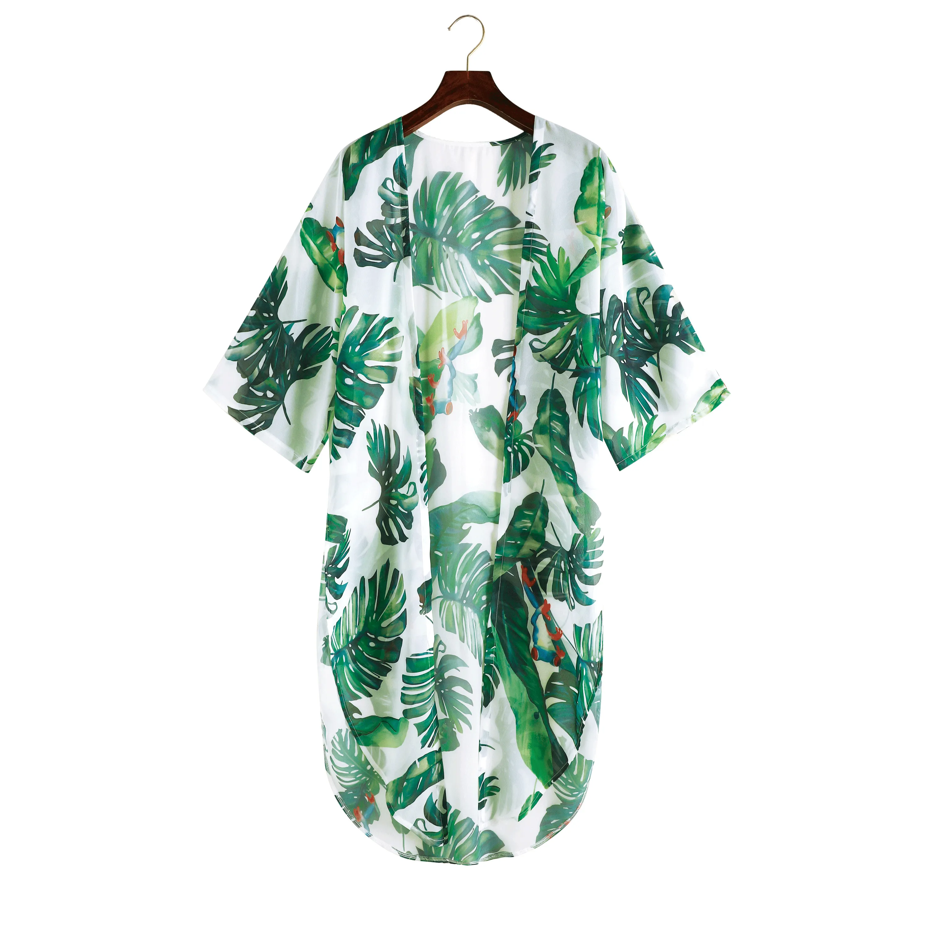 Women's Casual Lace-Up Printed Chiffon Shirts Long Sunscreen Beach Shirts