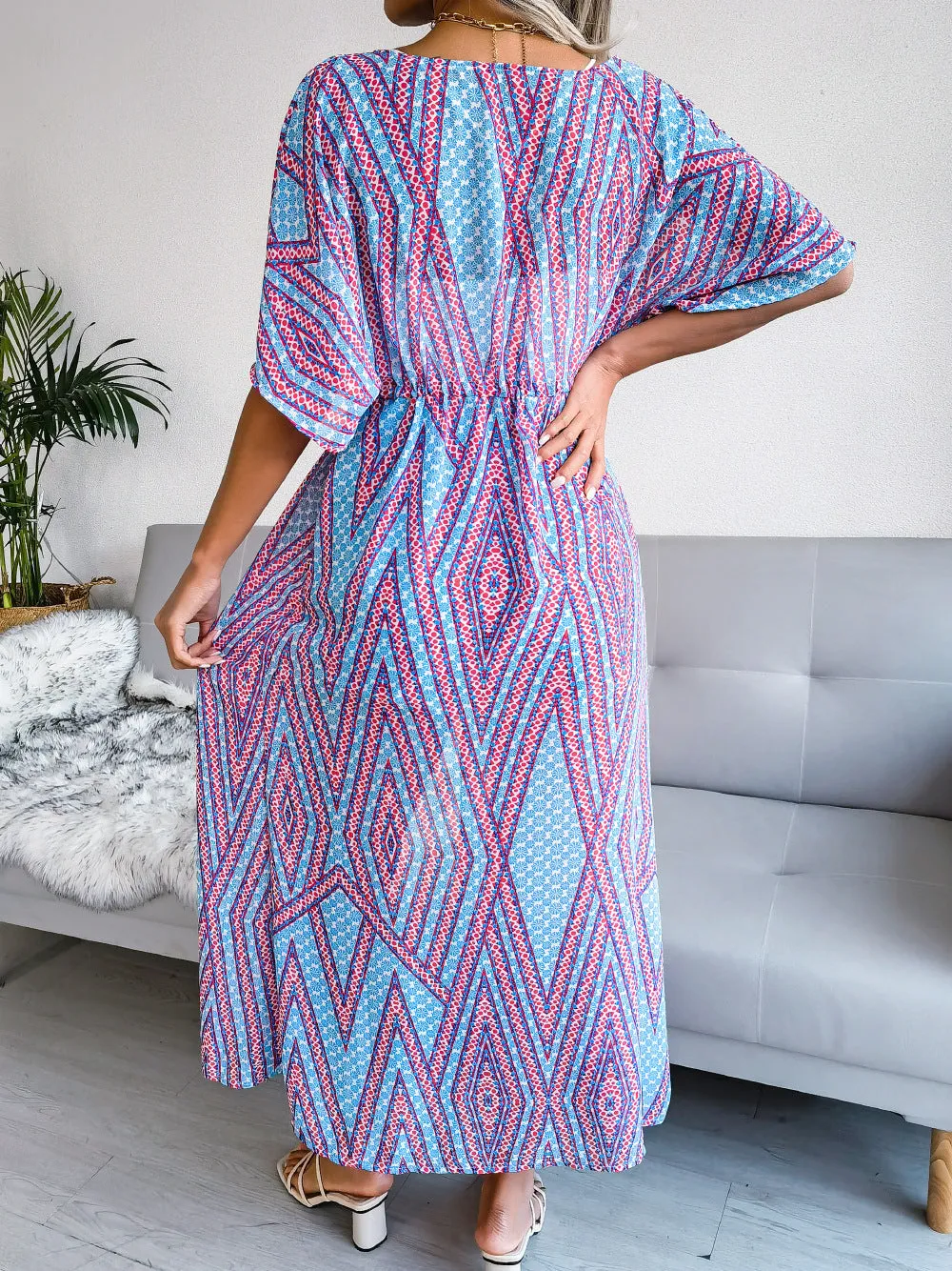 Women's Casual Lace-Up Printed Chiffon Shirts Long Sunscreen Beach Shirts