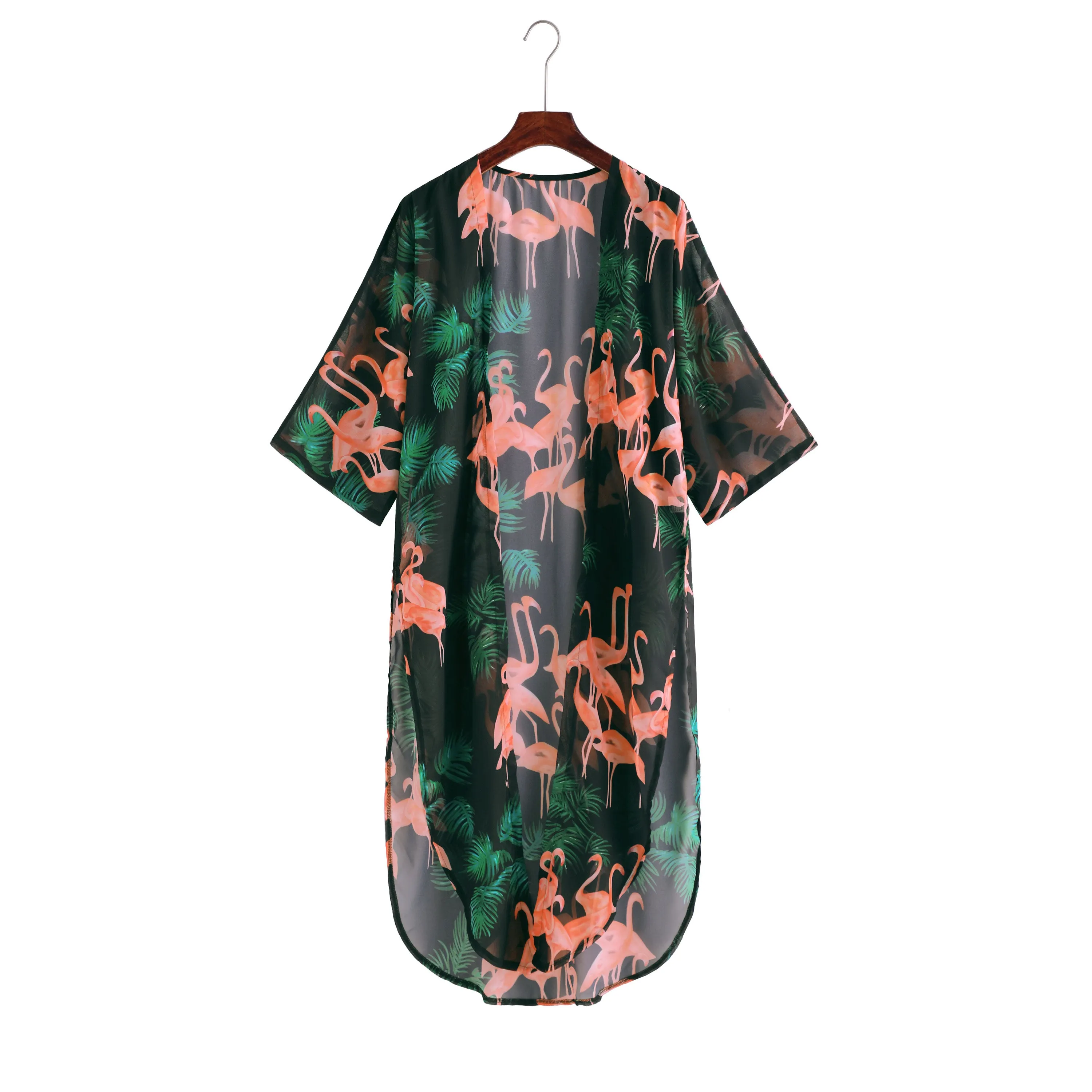 Women's Casual Lace-Up Printed Chiffon Shirts Long Sunscreen Beach Shirts