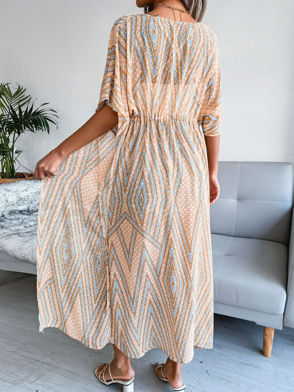 Women's Casual Lace-Up Printed Chiffon Shirts Long Sunscreen Beach Shirts