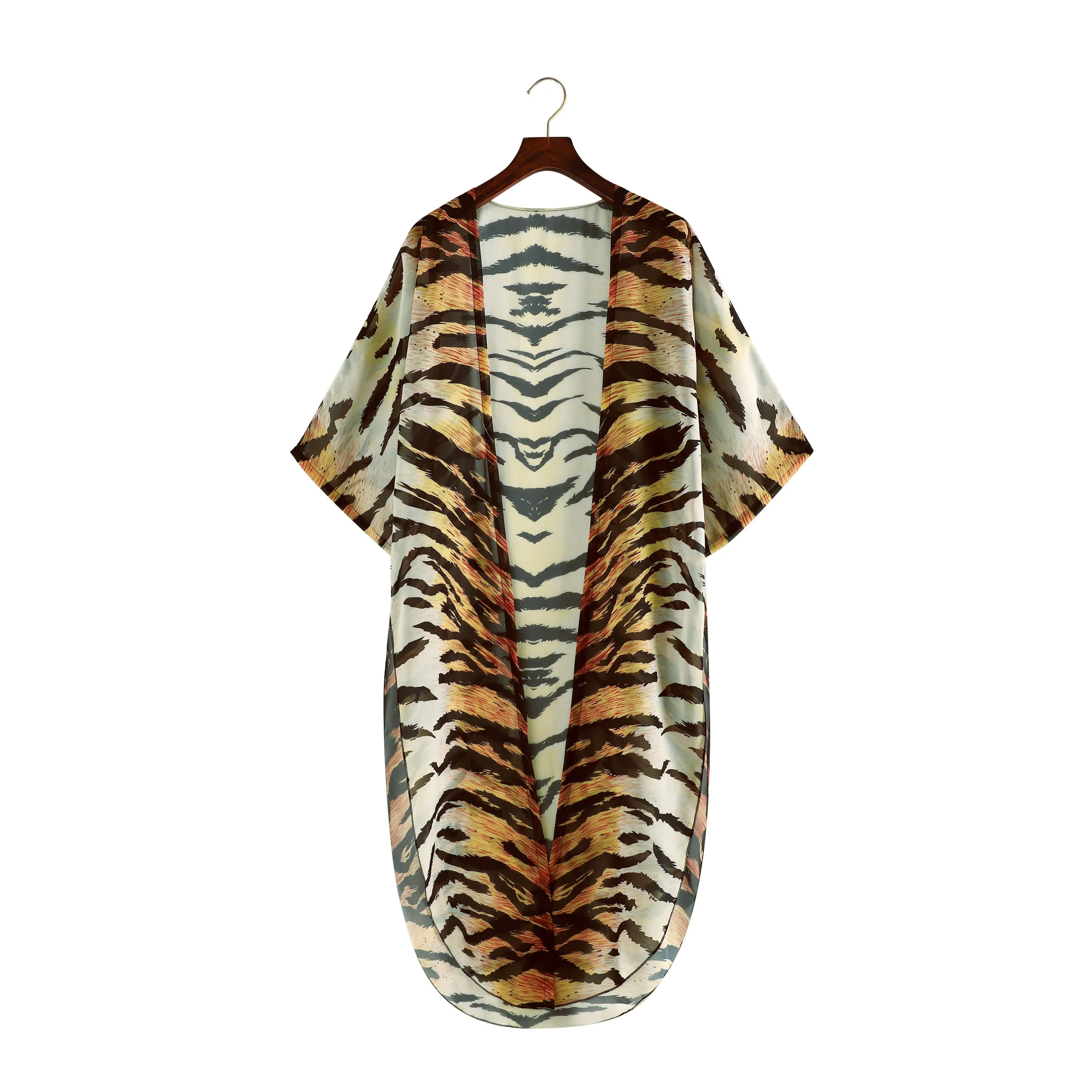 Women's Casual Lace-Up Printed Chiffon Shirts Long Sunscreen Beach Shirts