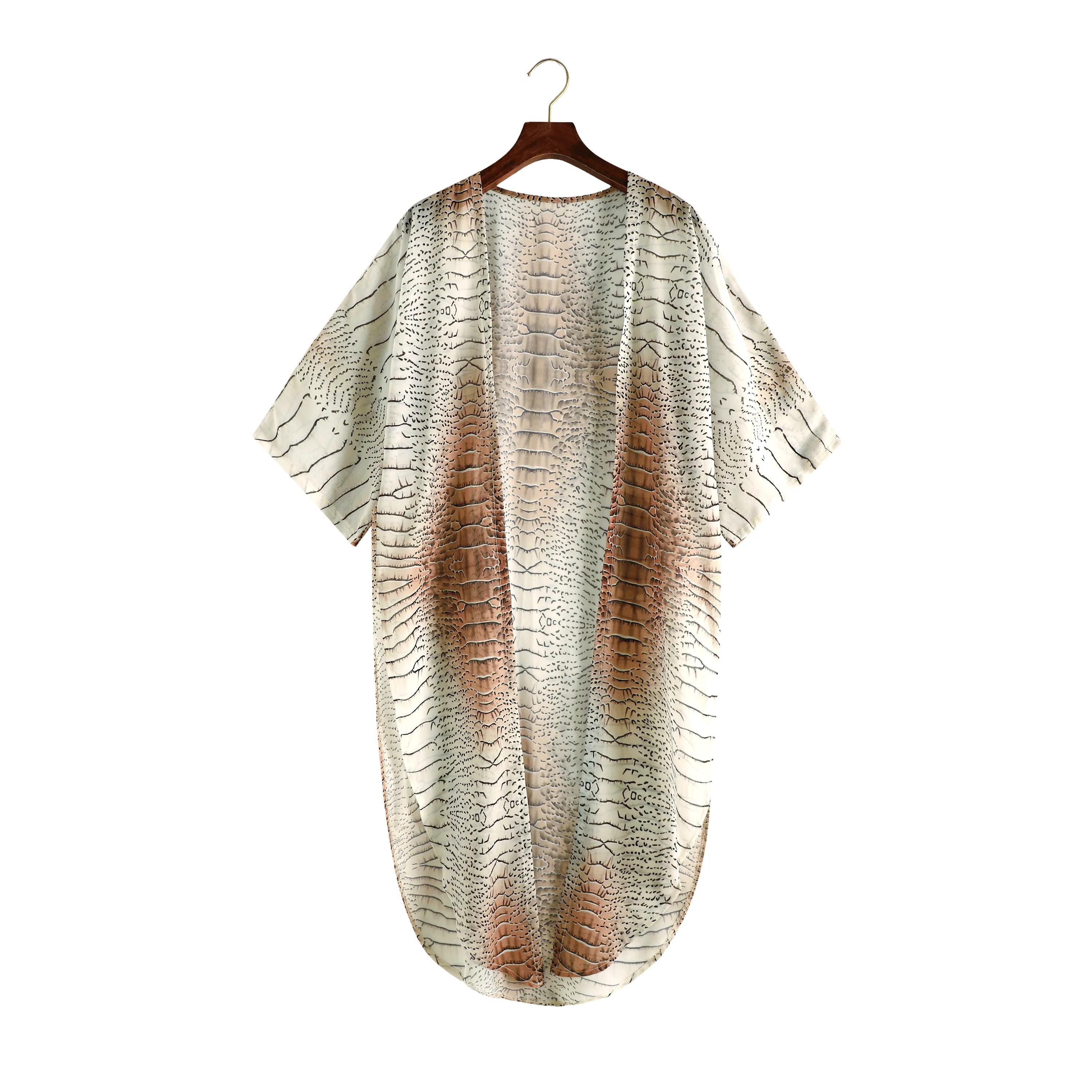 Women's Casual Lace-Up Printed Chiffon Shirts Long Sunscreen Beach Shirts