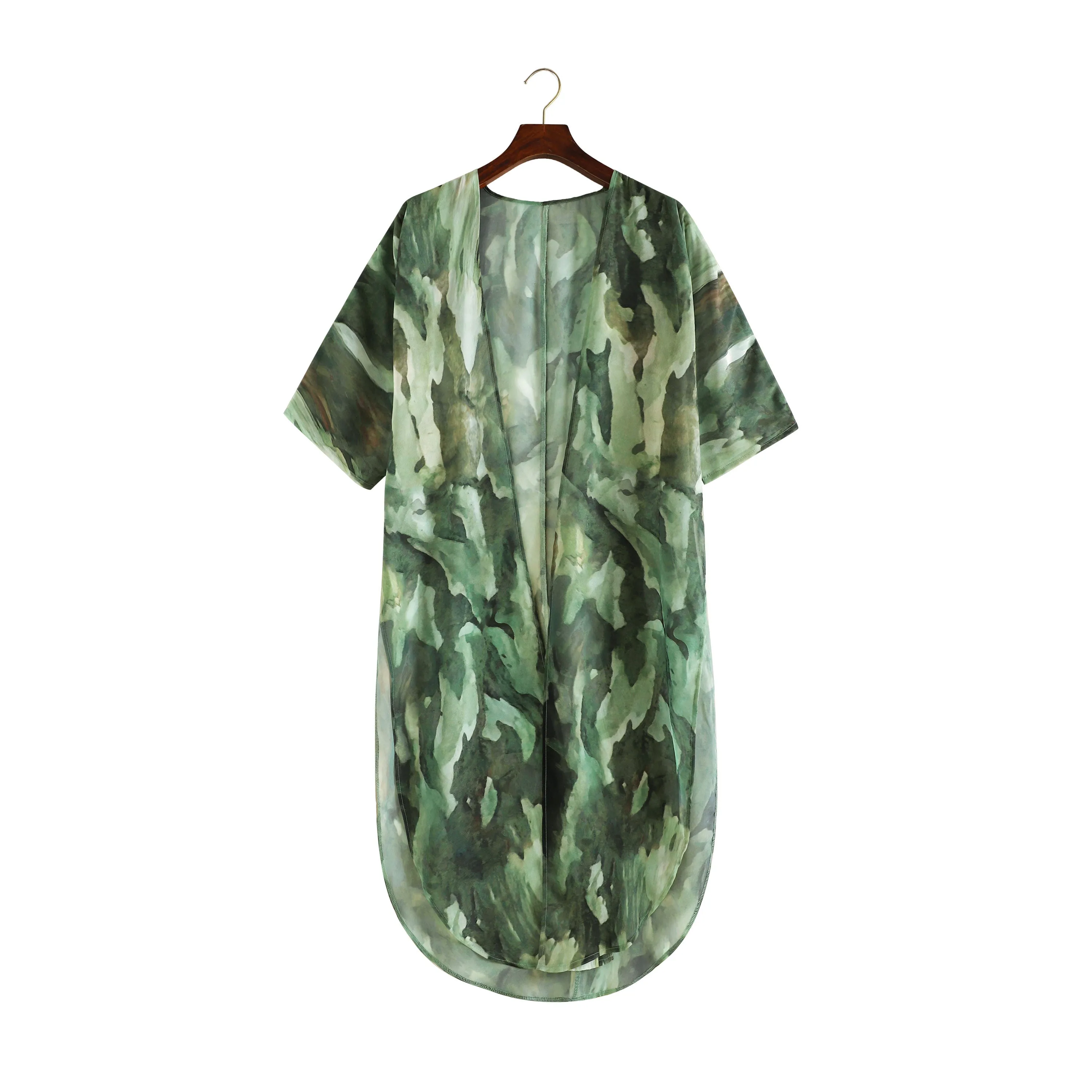Women's Casual Lace-Up Printed Chiffon Shirts Long Sunscreen Beach Shirts